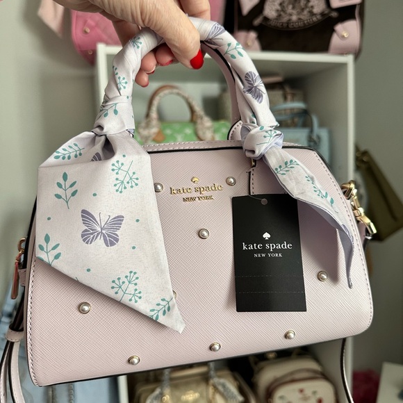 Kate Spade Madison Faux Pearl Studded Satchel + Leila Wallet in (Lilac Moon) - Picture 2 of 14